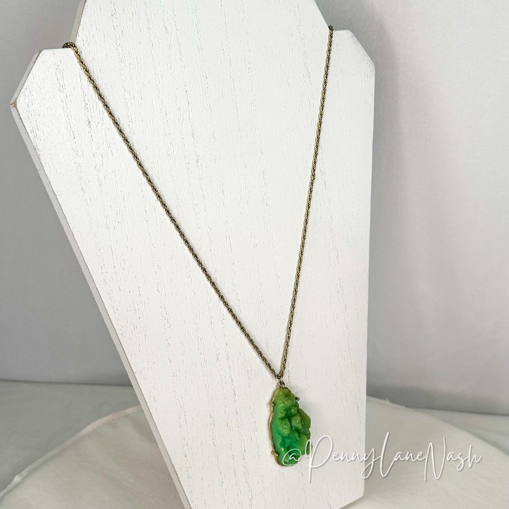 Vintage Raw Gem Elongated Pendant Golden Necklace - Picture 3 of 4